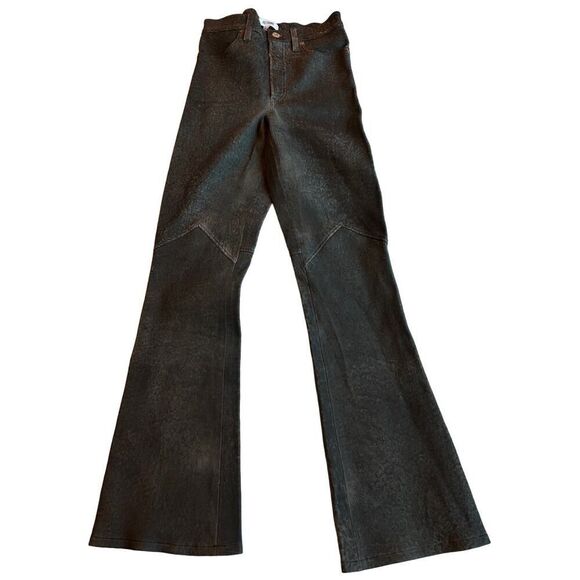 NWOT RE/DONE Caretta Distressed Black Stretch Leather Pant Flare Textured 26 - Picture 1 of 13